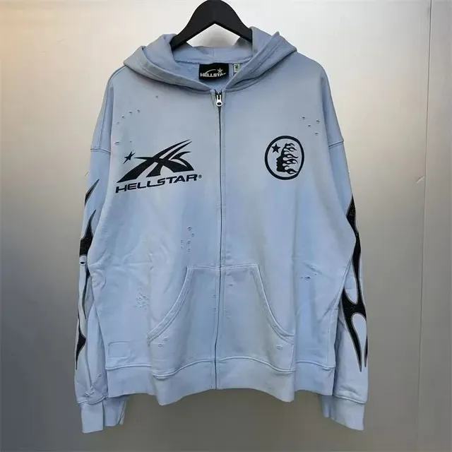 Hellstar Zip-Up Hoodie Distressed Flame Print