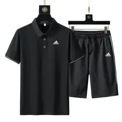 Adidas Polo and Shorts Set Black