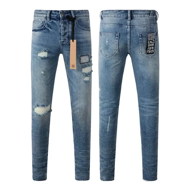 Distressed Slim Jeans Ripped Patchwork