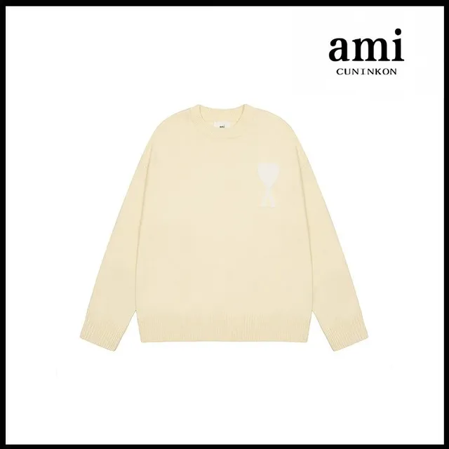 AMI Paris Heart Logo Sweater Ivory Heart