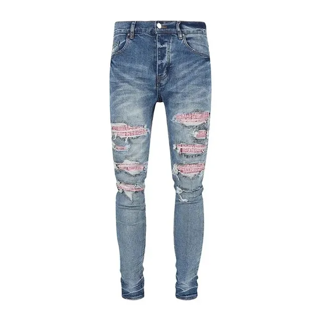 Distressed Skinny Jeans Pink Mesh Patch