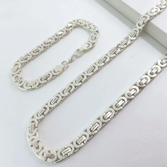 8mm银色套装 手链23cm+项链55cm