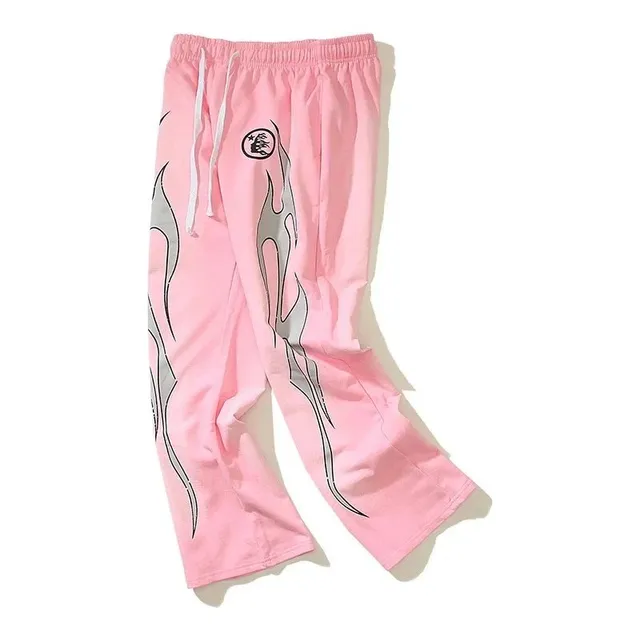 BAPE Flame Print Sweatpants Pink with Grey Flames