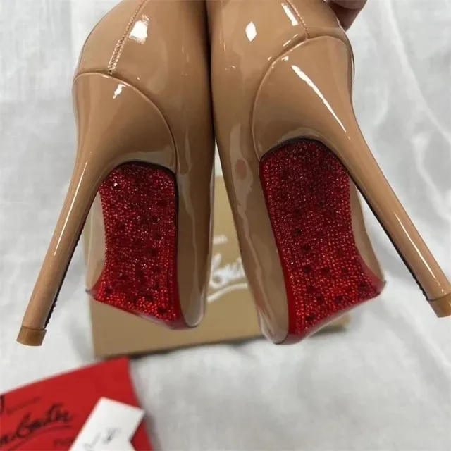 Christian Louboutin Pigalle Follies Nude Patent with Red Crystal Sole