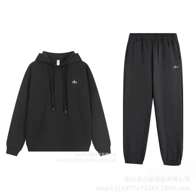 Alo Yoga Hoodie and Joggers Set Black Logo