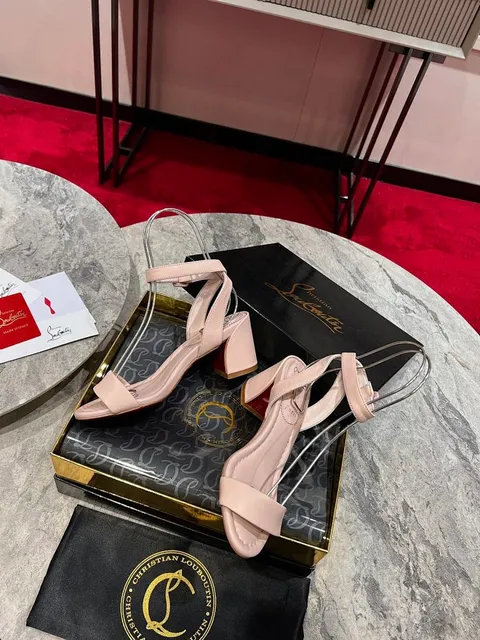 Christian Louboutin Strappy Block Heel Sandal Nude Pink