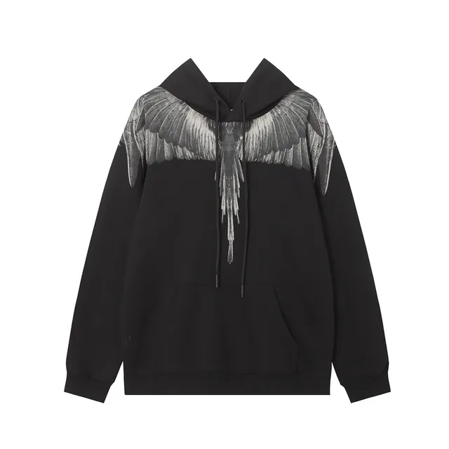 Marcelo Burlon Wings Hoodie Black with Grey Wings Print