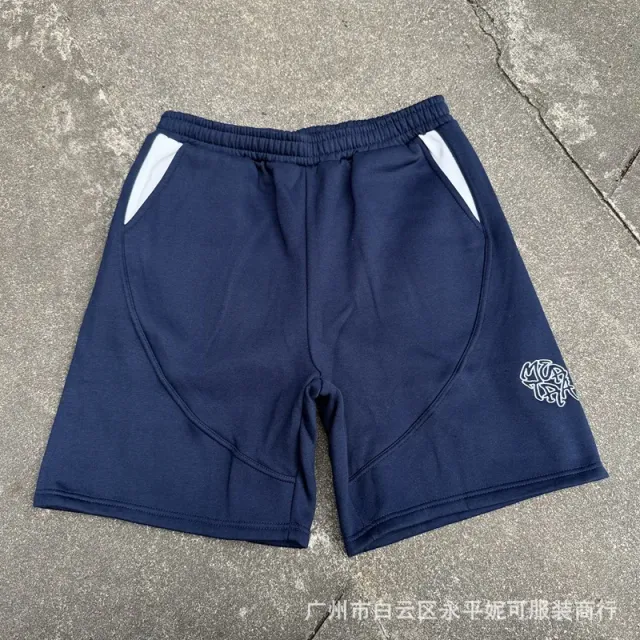 宝蓝/白色7分裤薄绒