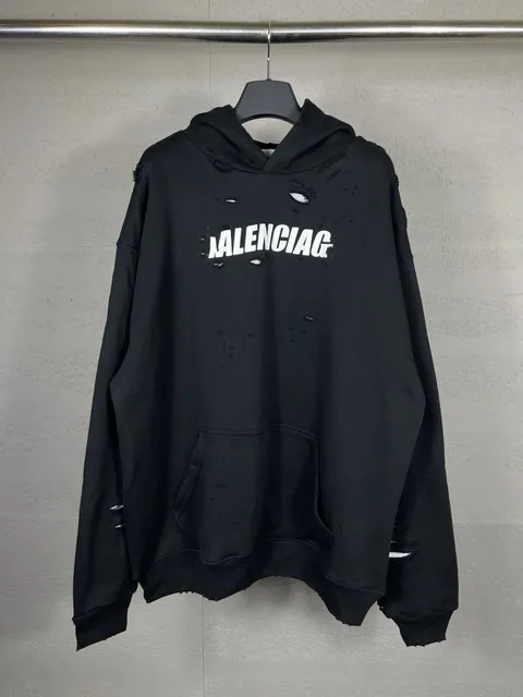 Balenciaga Distressed Hoodie Logo Print