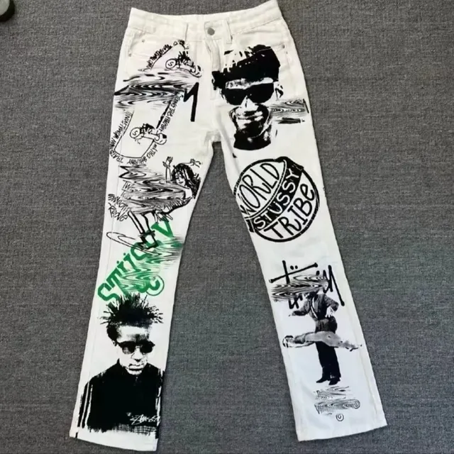 Stüssy × Corteiz Graphic Print Jeans World Stussy Tribe