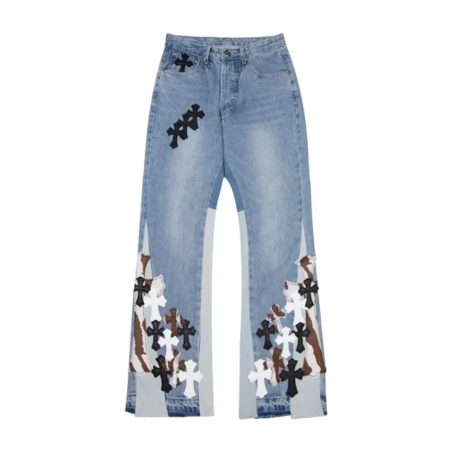 Chrome Hearts Cross-Embroidered Flared Jeans Multi-Cross Patchwork