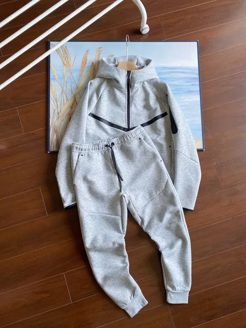 Nike Tech Fleece Hoodie and Joggers Heather Grey with Black Tape