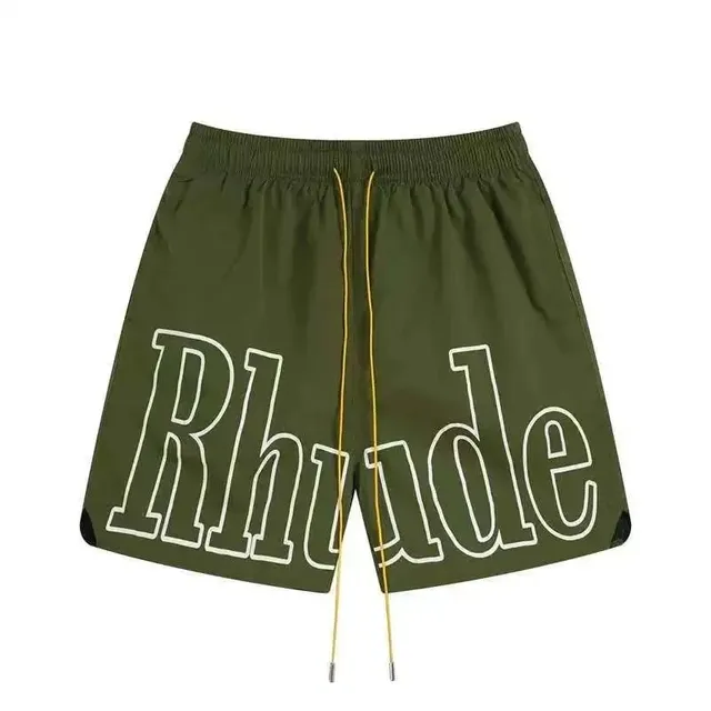 Rhude Logo Shorts Olive with Outline Logo