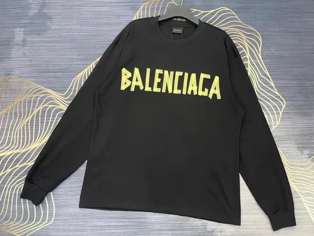 Balenciaga Logo Long-Sleeve Tee Black with Yellow Logo