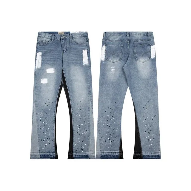 Distressed Flare Jeans Paint-Splatter & Patched