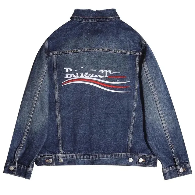 Balenciaga Denim Jacket Barack Obama Logo Embroidery