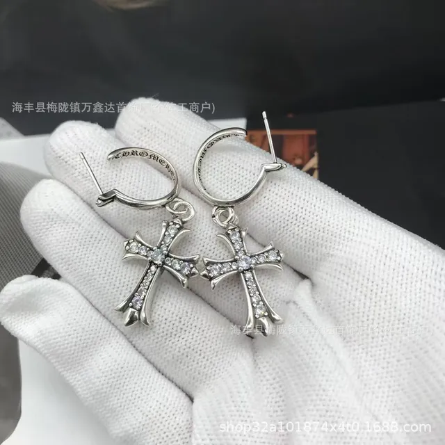 Chrome Hearts Cross Hoop Earrings Crystal-Embellished