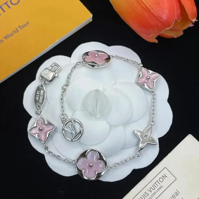 Louis Vuitton Flower Charm Bracelet Pink Enamel