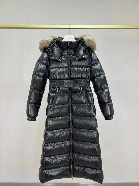 Moncler Long Puffer Coat Fur-Trimmed Hood