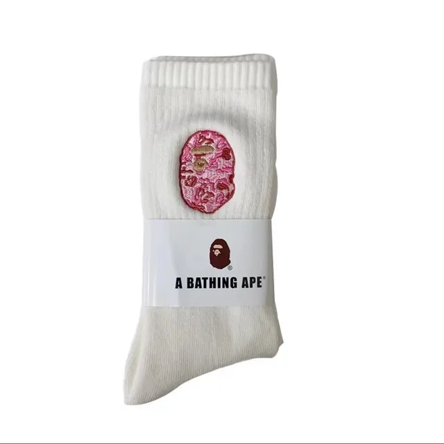 BAPE Crew Sock Pink Ape Head Embroidery