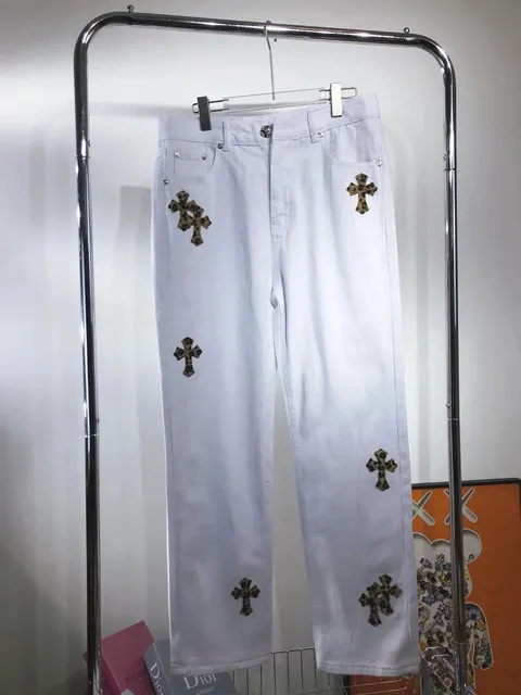 Chrome Hearts Cross Patch Jeans Leopard Cross Embroidery