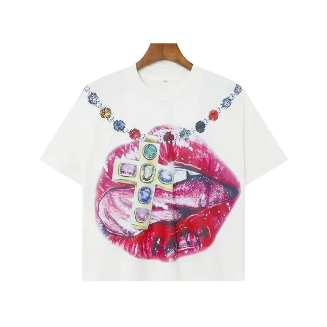 Balenciaga Graphic T-Shirt Lips and Cross Print