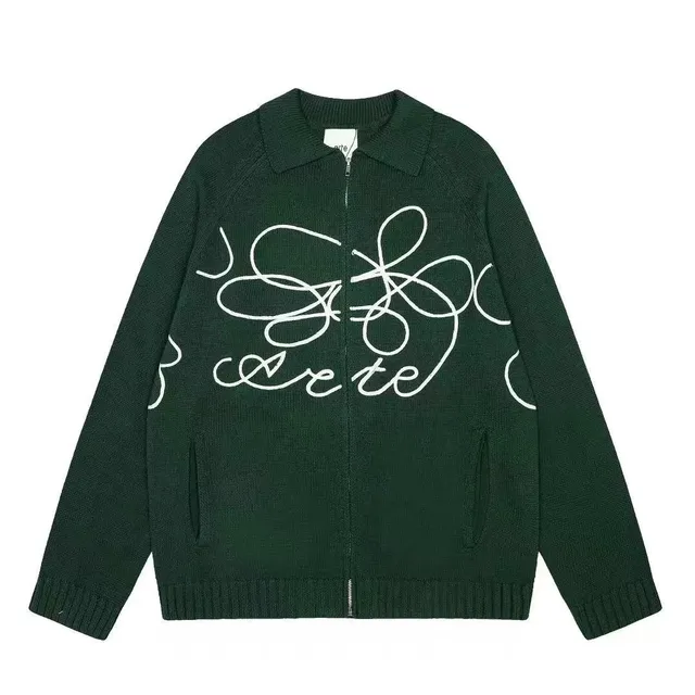 Acne Studios Zip-Up Knit Cardigan White Scribble Logo