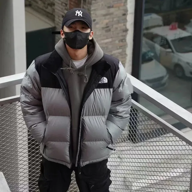 The North Face Nuptse Jacket Grey Black Panel