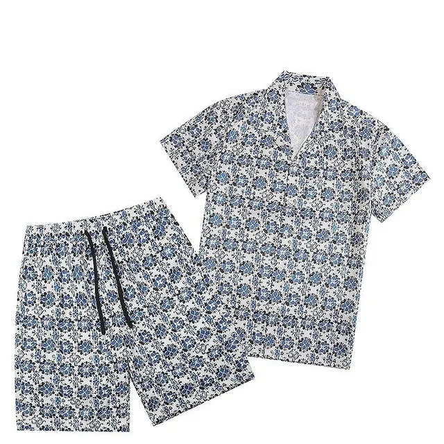 Floral Print Set Blue Floral on White