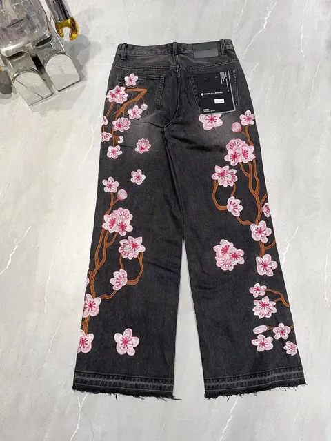 Purple Brand Embroidered Wide-Leg Jeans Cherry Blossom