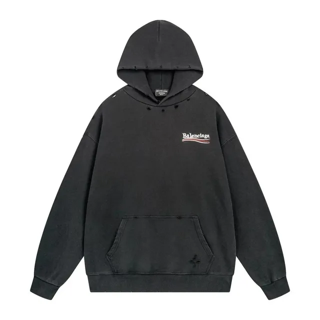 Balenciaga Distressed Hoodie Logo Embroidery