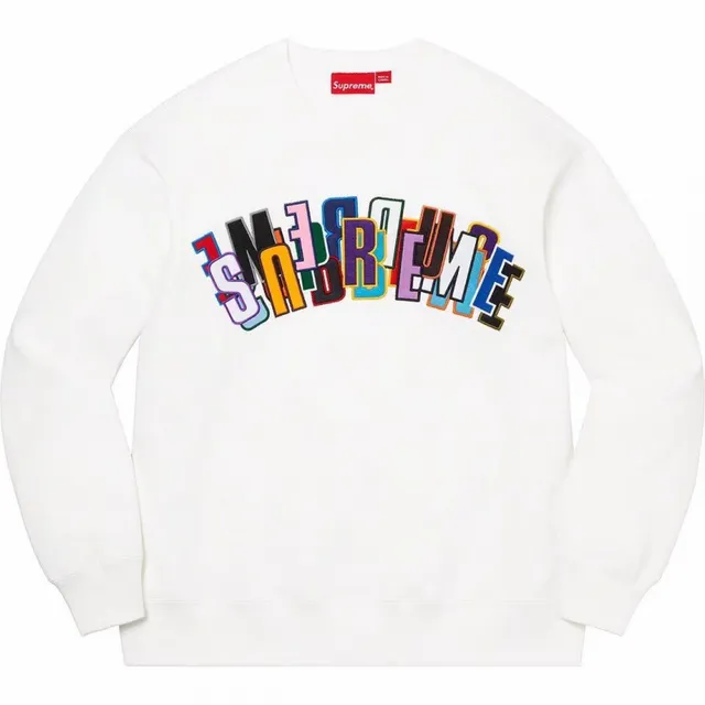 E528SS21 Supreme Stacked Crewneck color embroidery white