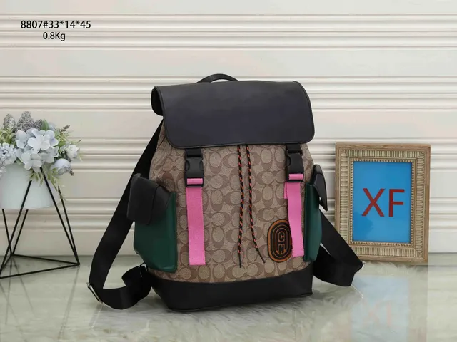 Coach Roll-Top Backpack Signature Canvas with Contrast Straps