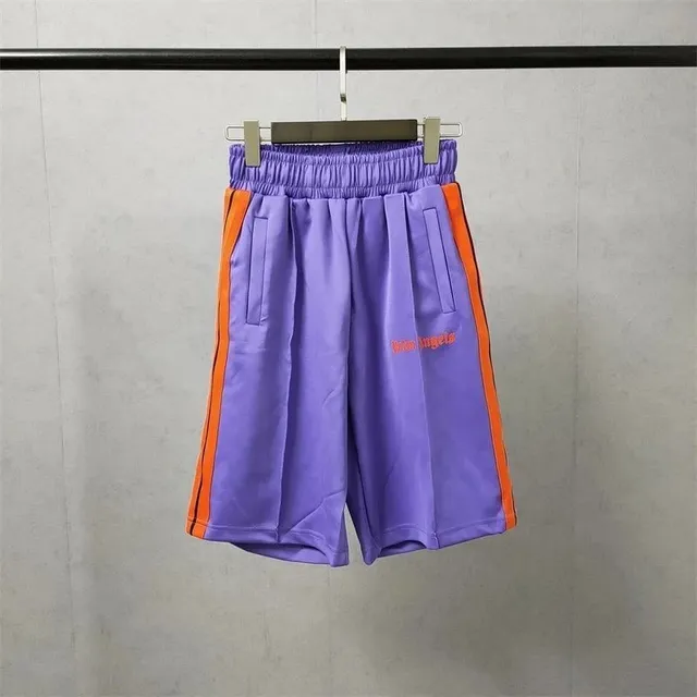 Palm Angels Track Shorts Purple with Orange Stripe