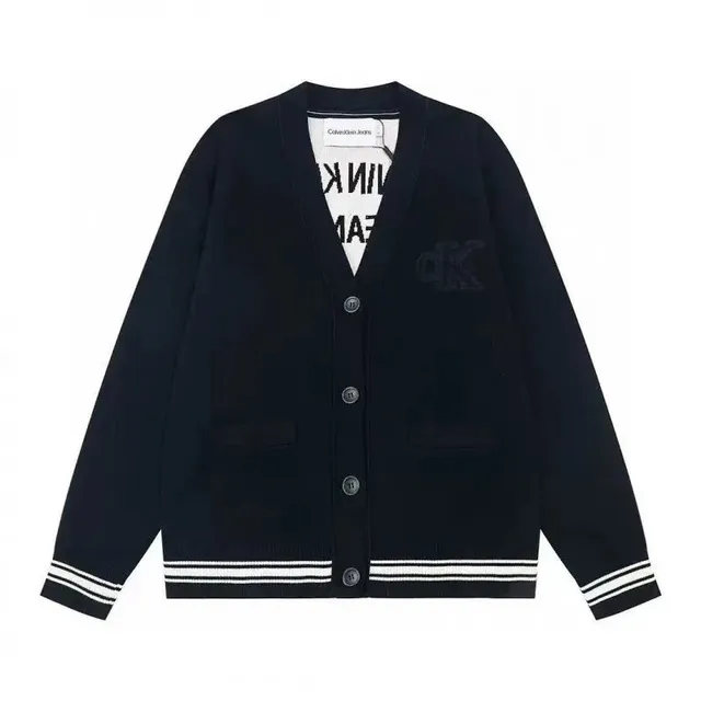 Calvin Klein V-Neck Cardigan Contrast Stripe Cuff