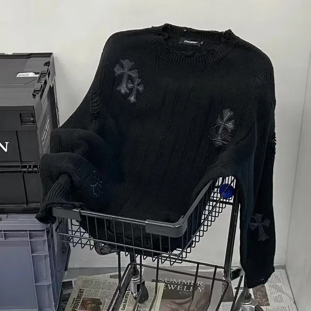 Chrome Hearts Knit Sweater Cross Logo Distressed