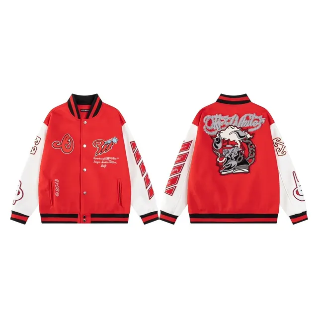 Off-White Varsity Jacket Red and White Graphic