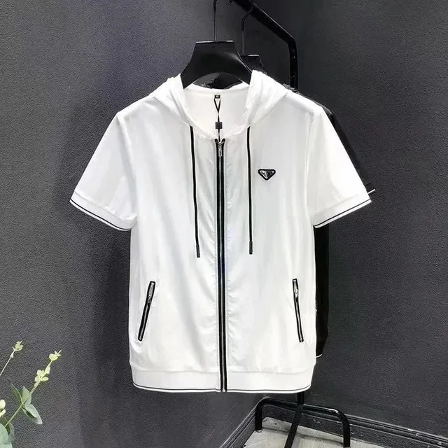 Prada Short-Sleeve Hooded Jacket Triangular Logo