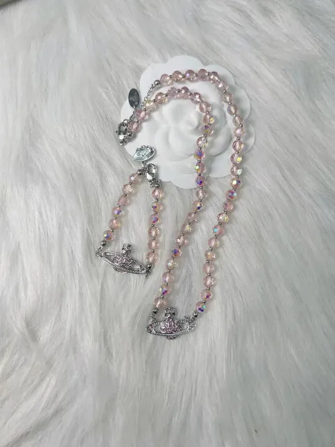 粉水晶土星项链