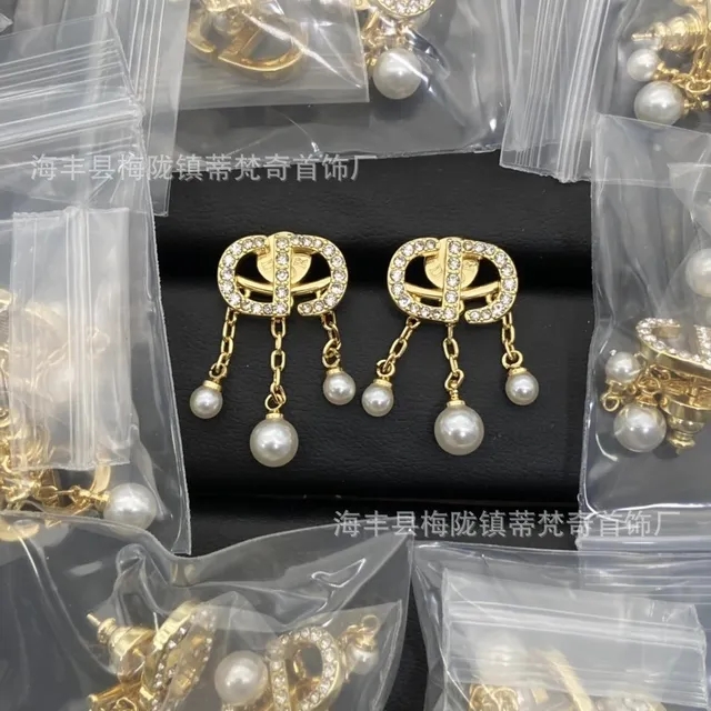 Dior Bobby Earrings Crystal and Pearl Drop