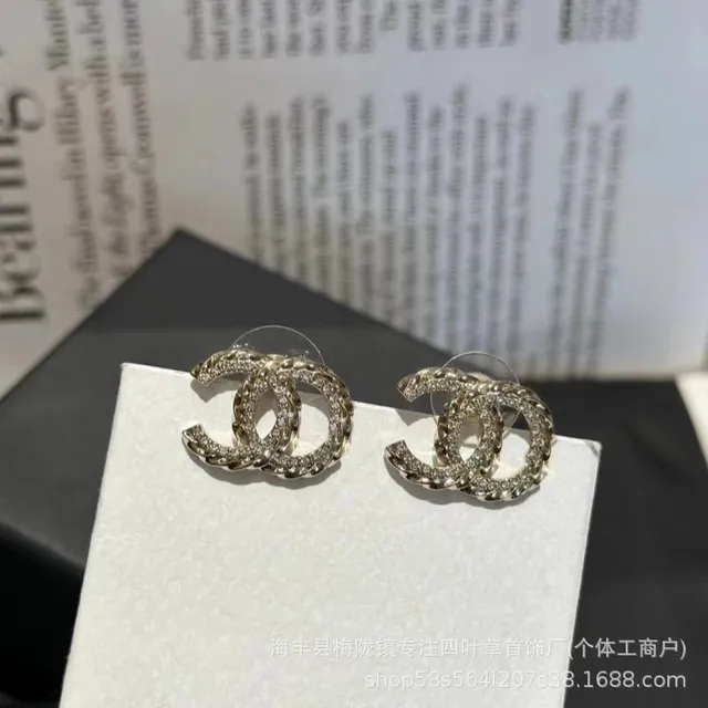 Chanel CC Logo Stud Earrings Crystal-Embellished