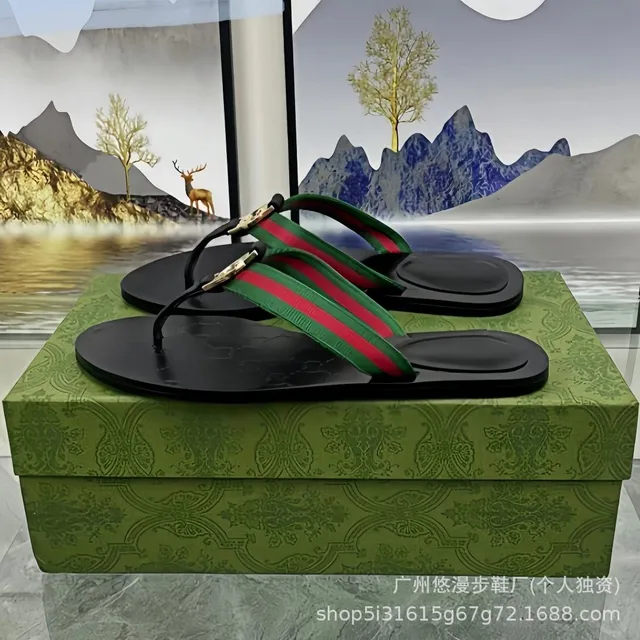 Gucci Webbing Flip-Flop Green Red Webbing