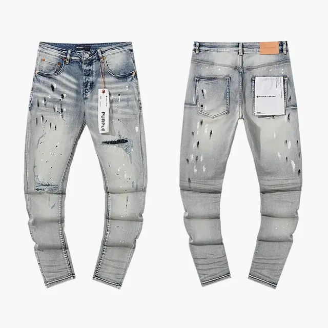 Purple Brand Distressed Slim Fit Jeans Paint Splatter & Ripped