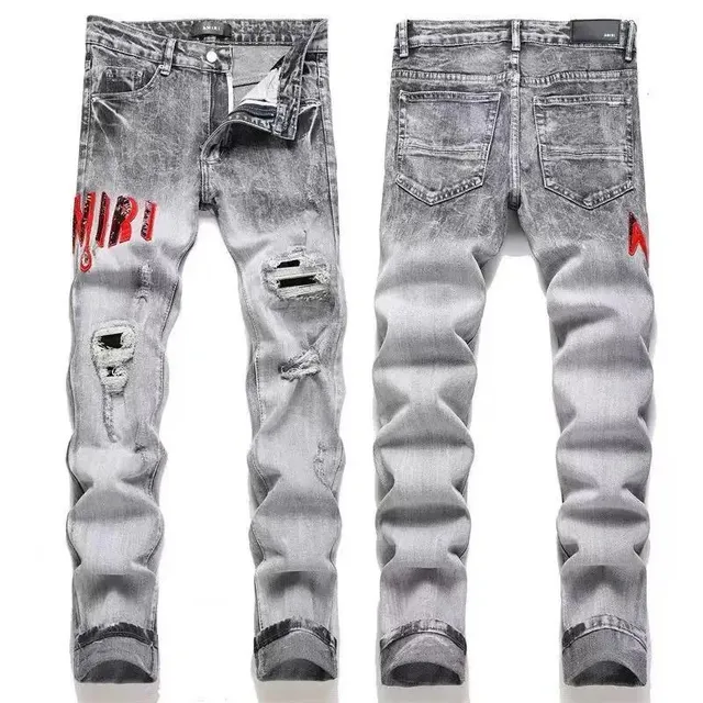 Amiri Distressed Jeans Acid Wash with Red Logo