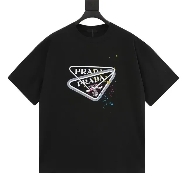 Prada Logo Graphic Tee Paint Splatter Triangle