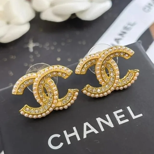 Chanel CC Logo Earrings Pearl and Crystal Embellished