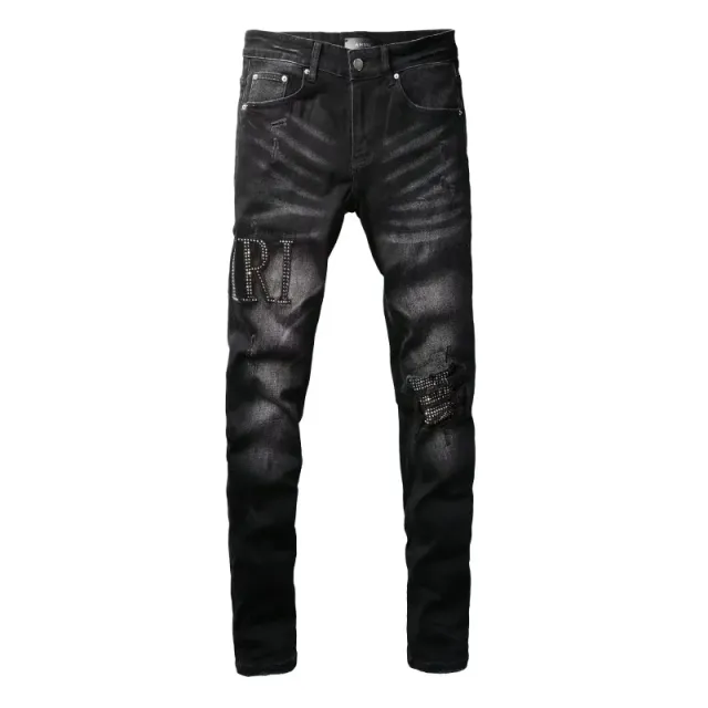 Amiri Distressed Jeans Crystal-Embellished