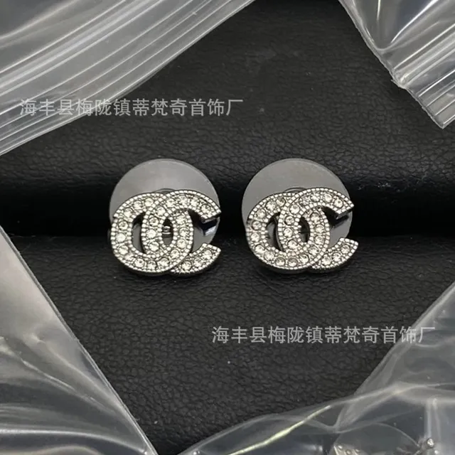 Chanel CC Logo Stud Earrings Crystal-Embellished