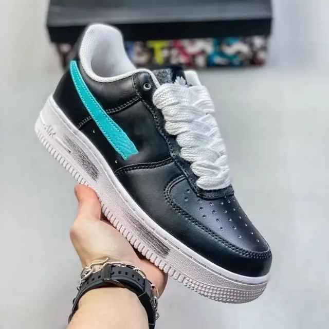 Nike Air Force 1 Low Black Turquoise Swoosh