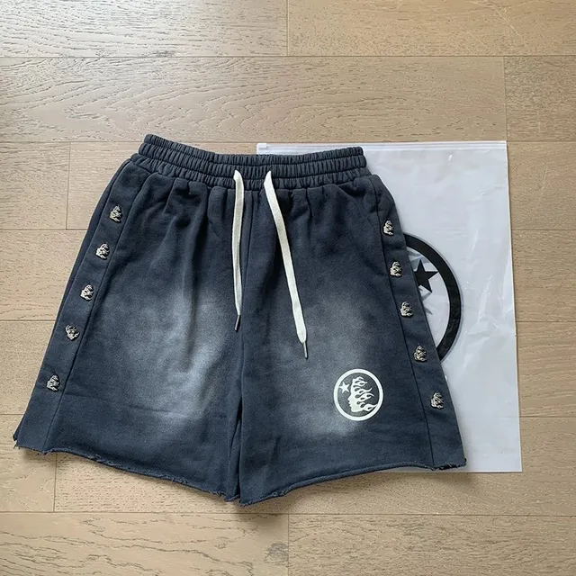 Broken Planet Embroidered Shorts Flame Logo with Metal Studs